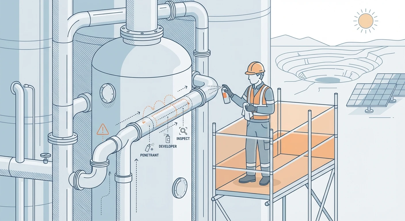 APEC Inspector demonstrating liquid penetrant testing PT vs MPI on Australian industrial site